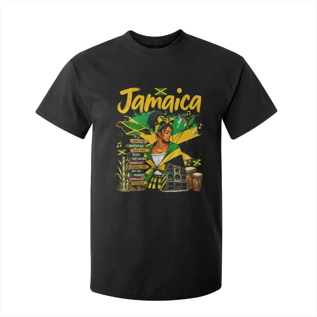 Proud Jamaican Queen Jamaica Roots Heritage T Shirt For Kid Doctor Bird and Island Landmarks Graphic