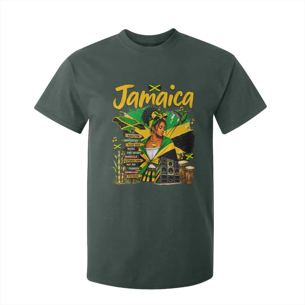 Proud Jamaican Queen Jamaica Roots Heritage T Shirt For Kid Doctor Bird and Island Landmarks Graphic