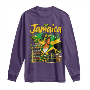 Proud Jamaican Queen Jamaica Roots Heritage Long Sleeve Shirt Doctor Bird and Island Landmarks Graphic