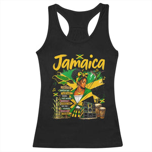 Proud Jamaican Queen Jamaica Roots Heritage Racerback Tank Top Doctor Bird and Island Landmarks Graphic