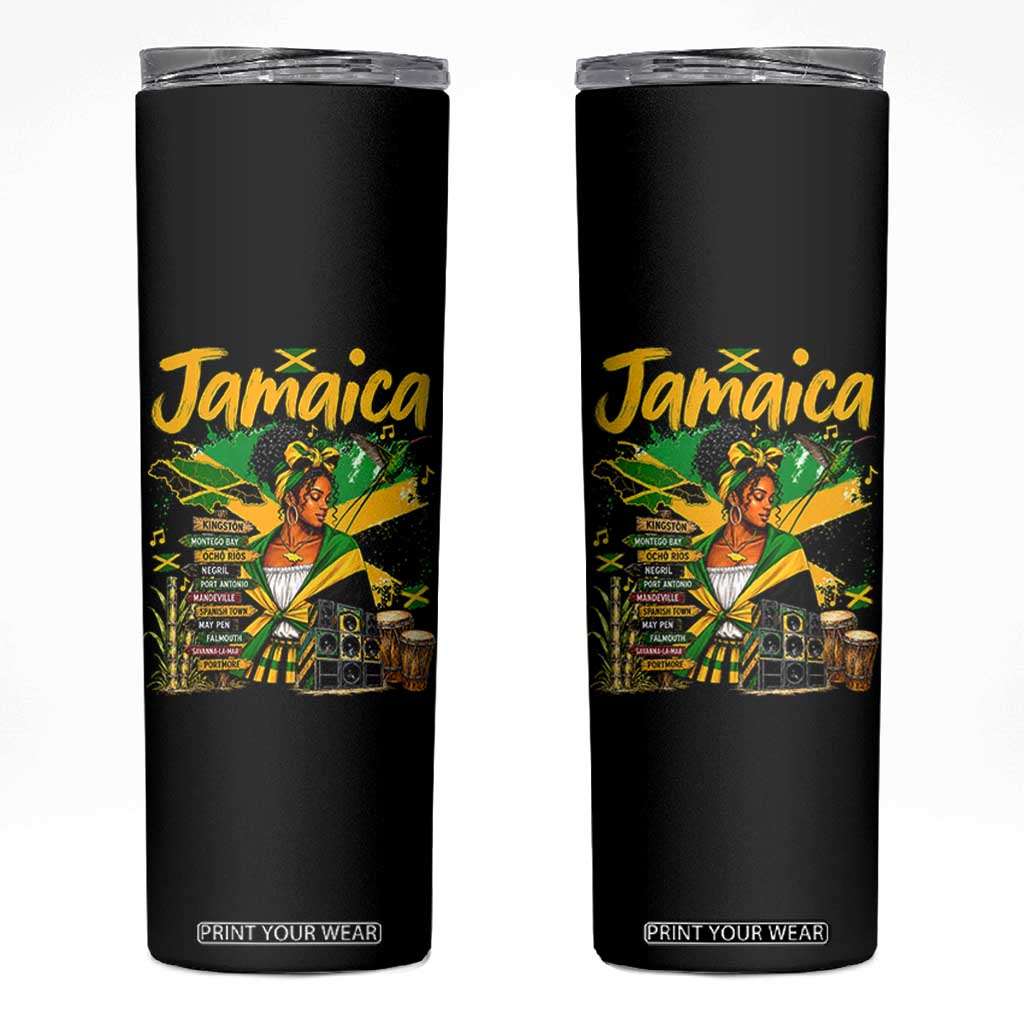 Proud Jamaican Queen Jamaica Roots Heritage Skinny Tumbler Doctor Bird and Island Landmarks Graphic TS02 Black Print Your Wear