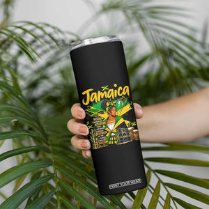 Proud Jamaican Queen Jamaica Roots Heritage Skinny Tumbler Doctor Bird and Island Landmarks Graphic