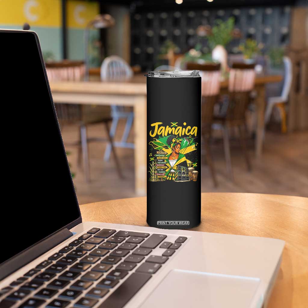 Proud Jamaican Queen Jamaica Roots Heritage Skinny Tumbler Doctor Bird and Island Landmarks Graphic