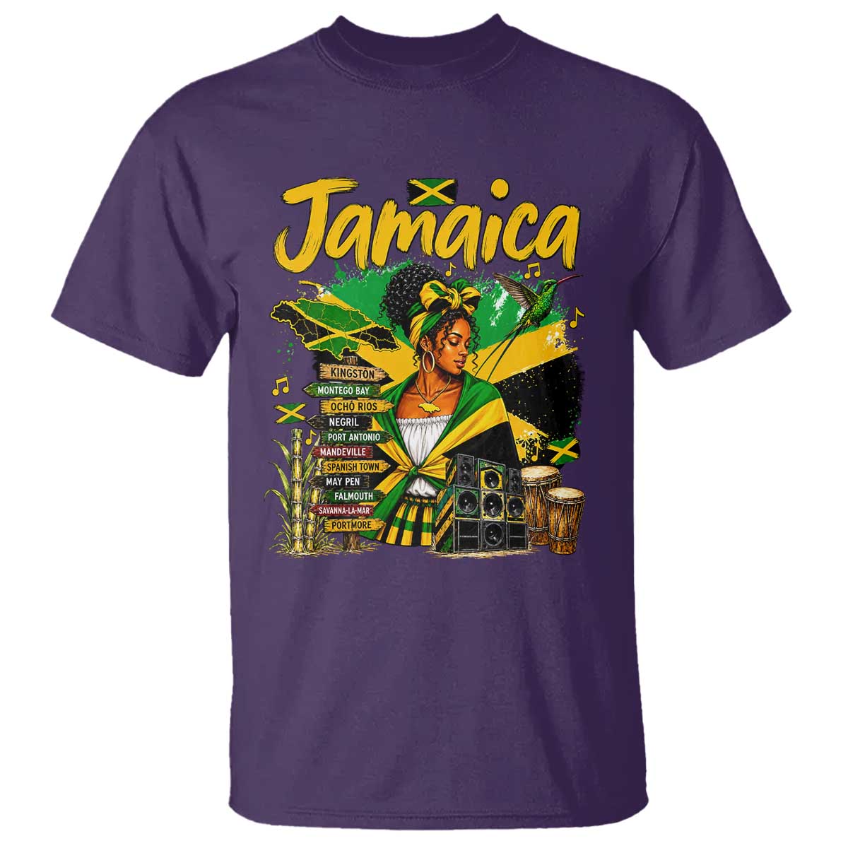 Proud Jamaican Queen Jamaica Roots Heritage T Shirt Doctor Bird and Island Landmarks Graphic