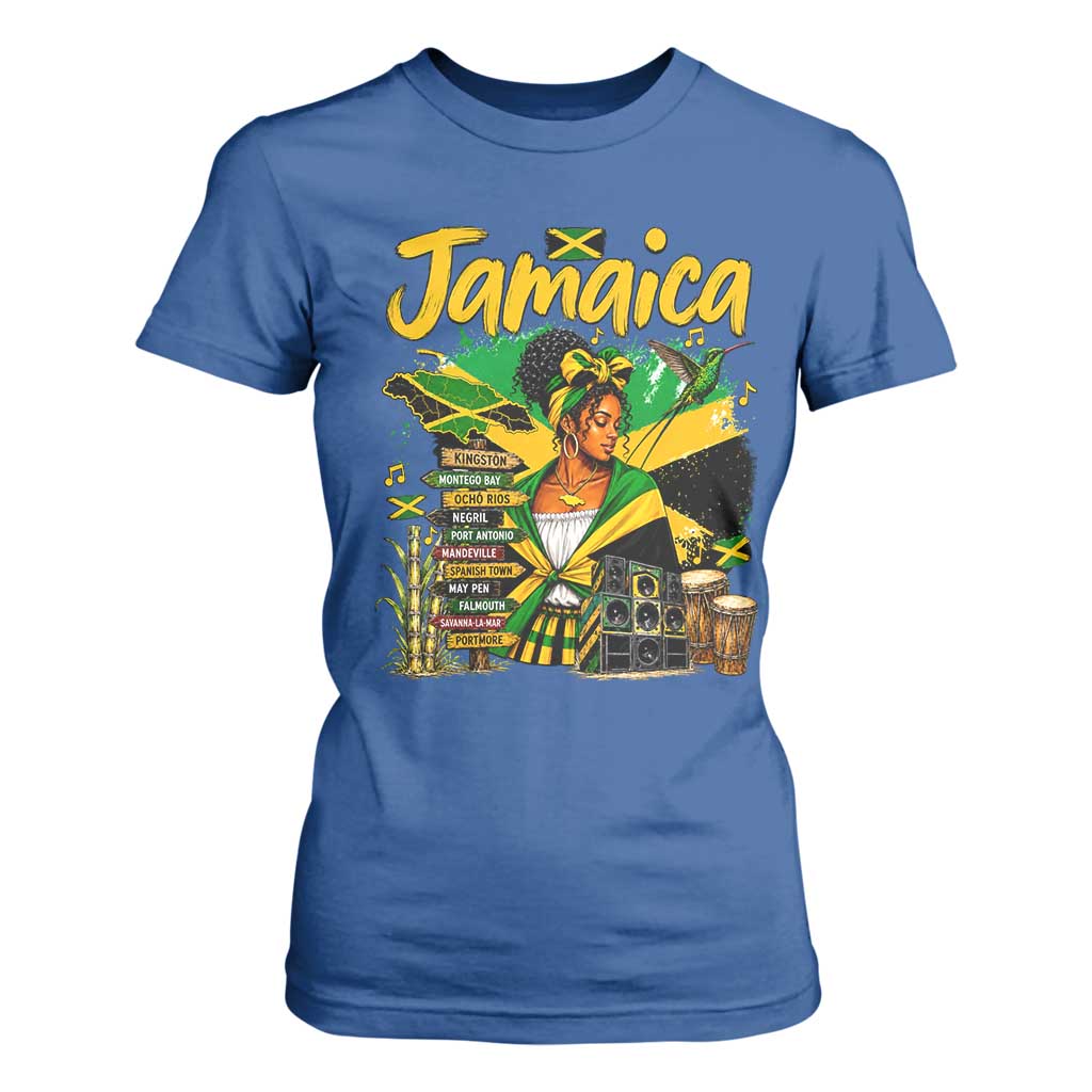 Proud Jamaican Queen Jamaica Roots Heritage T Shirt For Women Doctor Bird and Island Landmarks Graphic
