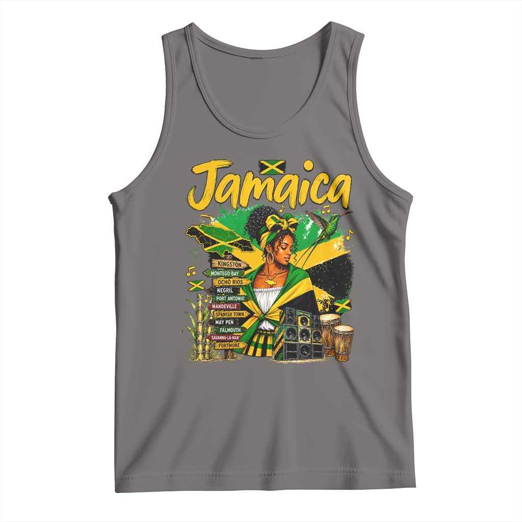 Proud Jamaican Queen Jamaica Roots Heritage Tank Top Doctor Bird and Island Landmarks Graphic