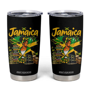 Proud Jamaican Queen Jamaica Roots Heritage Tumbler Cup Doctor Bird and Island Landmarks Graphic