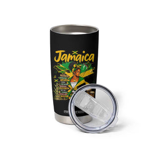 Proud Jamaican Queen Jamaica Roots Heritage Tumbler Cup Doctor Bird and Island Landmarks Graphic