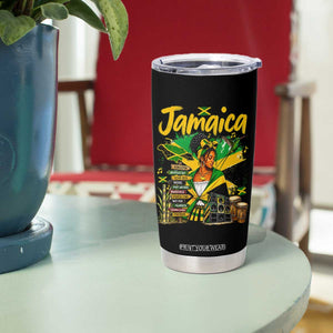 Proud Jamaican Queen Jamaica Roots Heritage Tumbler Cup Doctor Bird and Island Landmarks Graphic