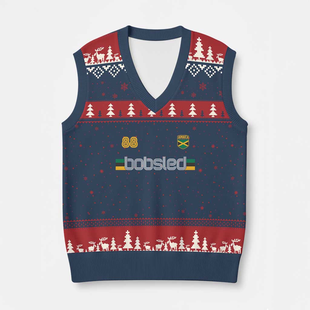 Jamaica Bobsled 1988 Sports Jersey Style V-Neck Knit Sweater Vest Retro Winter Games Team Island Jamaican Pride