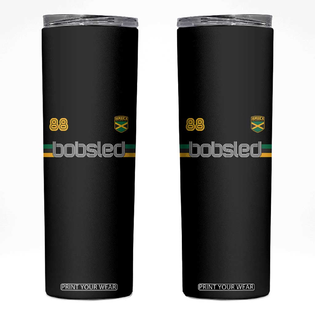 Jamaica Bobsled 1988 Sports Jersey Style Skinny Tumbler Retro Winter Games Team Island Jamaican Pride TS02 Black Print Your Wear