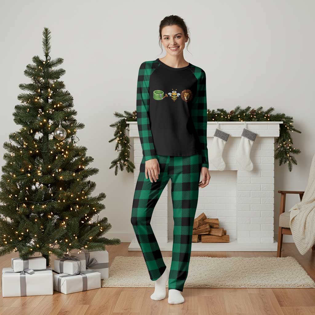 Hose Bee Lion Meme Slang Funny Wordplay Pun Graphic Plaid Pajama Set