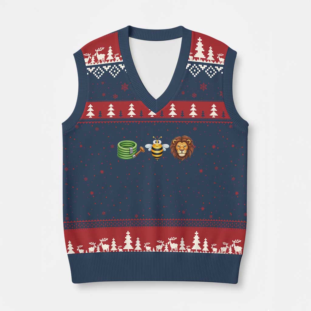 Hose Bee Lion Meme Slang Funny Wordplay Pun Graphic V-Neck Knit Sweater Vest