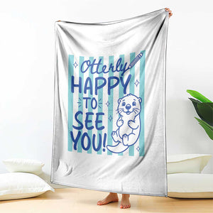 Cute Otter Pun Back To School Retro Preppy Throw Blanket Otterly Happy To See You