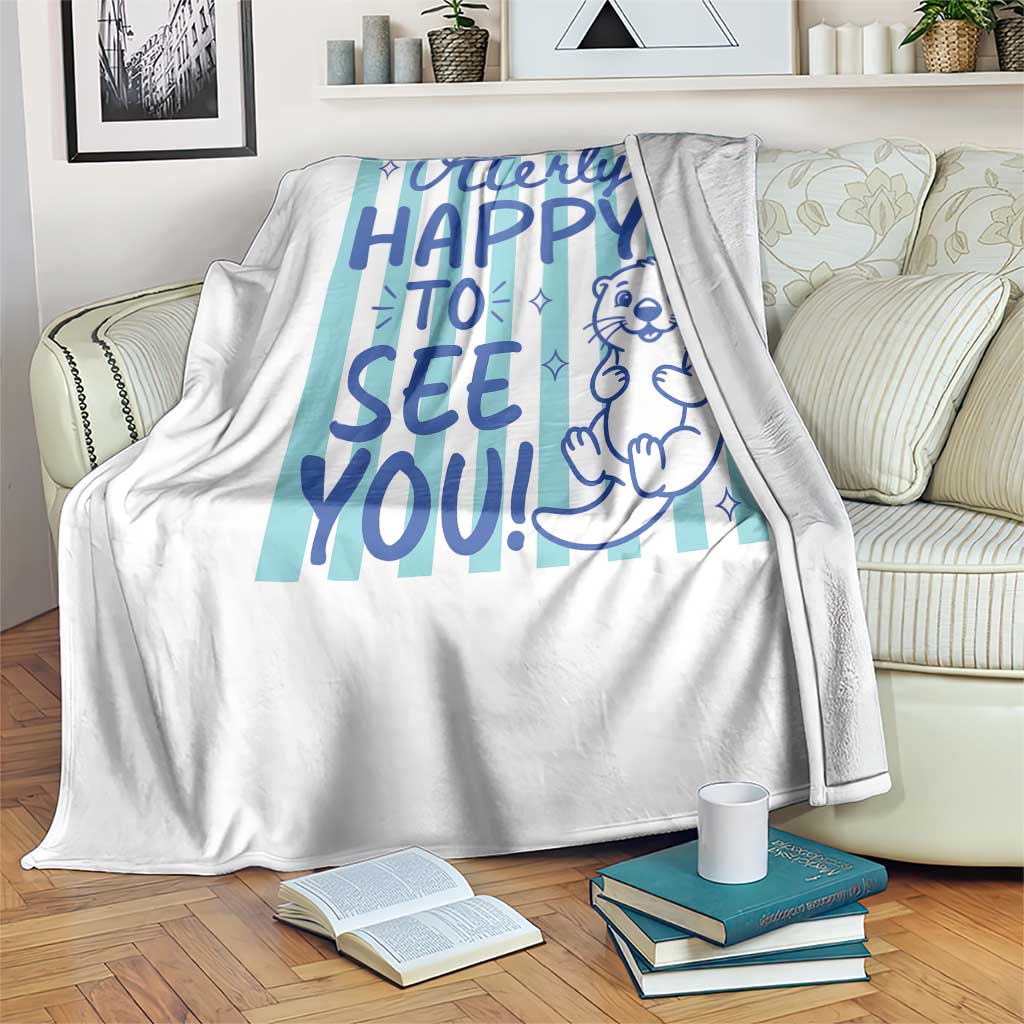 Cute Otter Pun Back To School Retro Preppy Throw Blanket Otterly Happy To See You