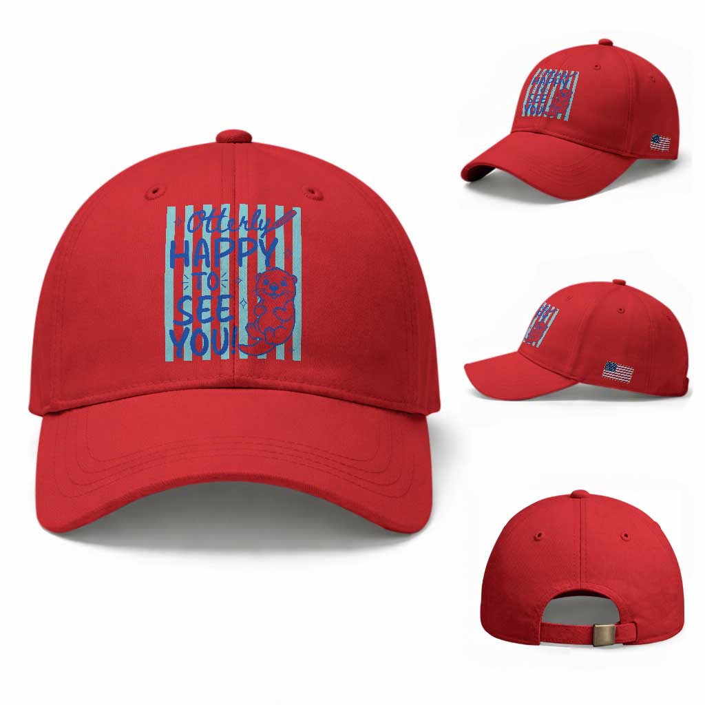 Cute Otter Pun Back To School Retro Preppy Baseball Cap Otterly Happy To See You