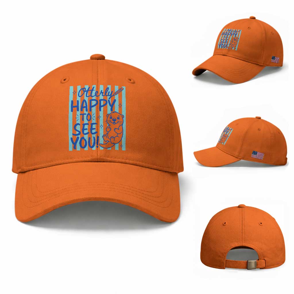Cute Otter Pun Back To School Retro Preppy Baseball Cap Otterly Happy To See You