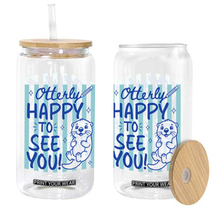 Cute Otter Pun Back To School Retro Preppy Glass Can Otterly Happy To See You