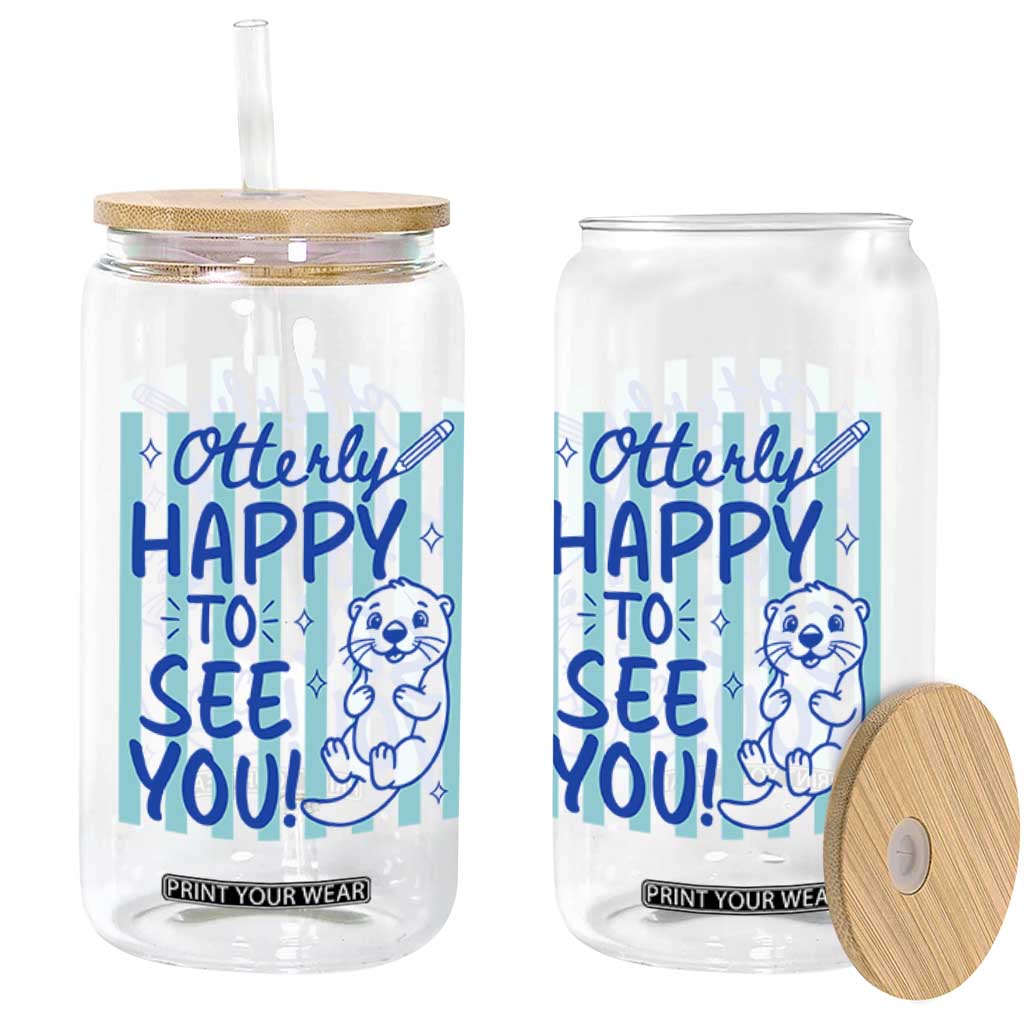 Cute Otter Pun Back To School Retro Preppy Glass Can Otterly Happy To See You