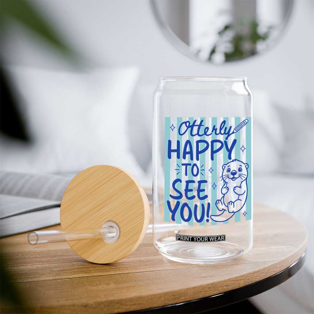 Cute Otter Pun Back To School Retro Preppy Glass Can Otterly Happy To See You