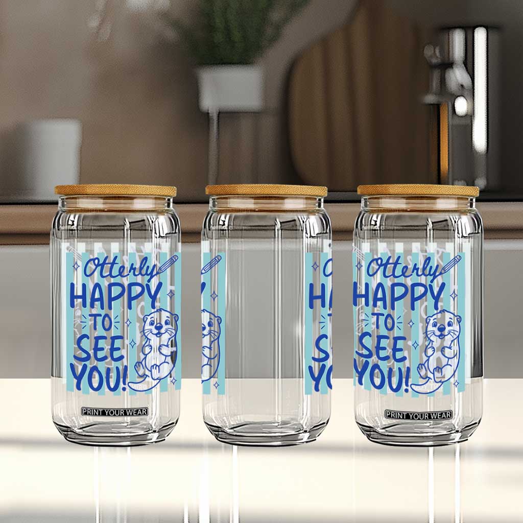 Cute Otter Pun Back To School Retro Preppy Glass Can Otterly Happy To See You