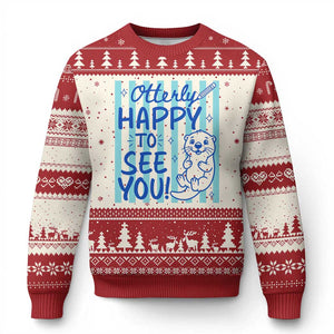 Cute Otter Pun Back To School Retro Preppy Ugly Christmas Sweater Otterly Happy To See You