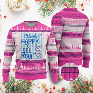 Cute Otter Pun Back To School Retro Preppy Ugly Christmas Sweater Otterly Happy To See You
