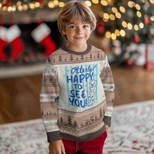 Cute Otter Pun Back To School Retro Preppy Ugly Christmas Sweater Otterly Happy To See You