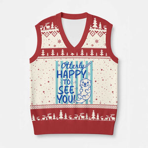 Cute Otter Pun Back To School Retro Preppy V-Neck Knit Sweater Vest Otterly Happy To See You