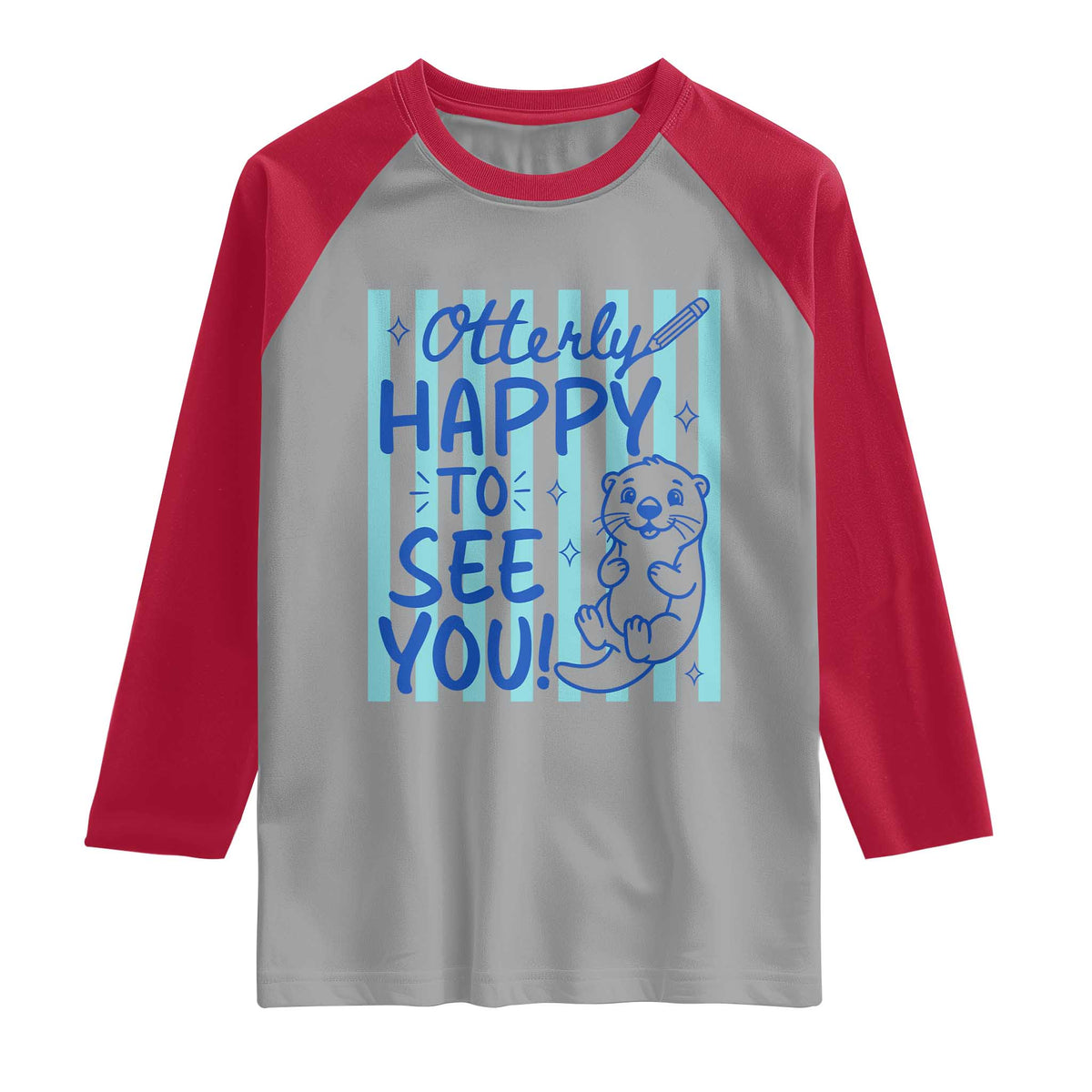 Cute Otter Pun Back To School Retro Preppy Raglan Shirt Otterly Happy To See You