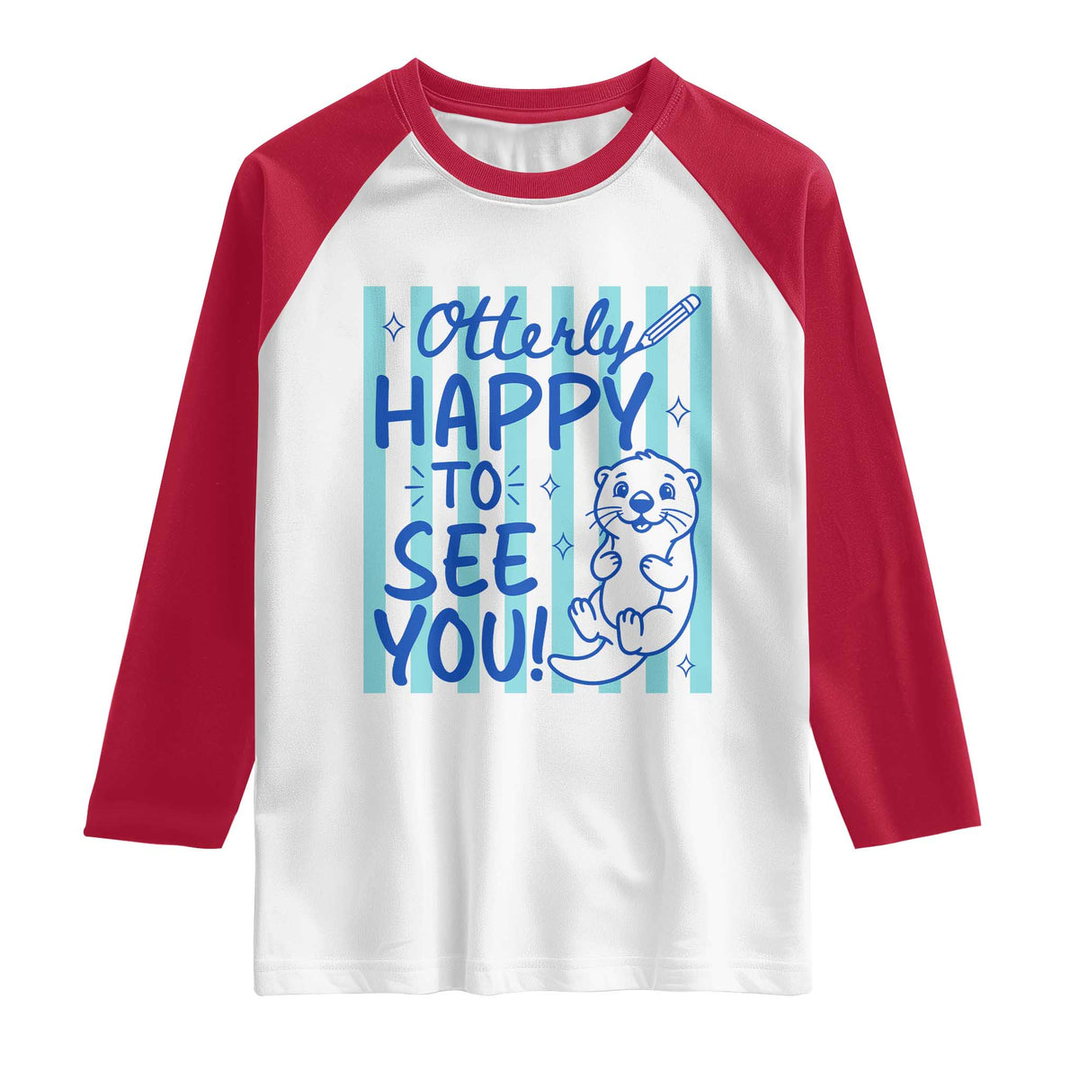Cute Otter Pun Back To School Retro Preppy Raglan Shirt Otterly Happy To See You