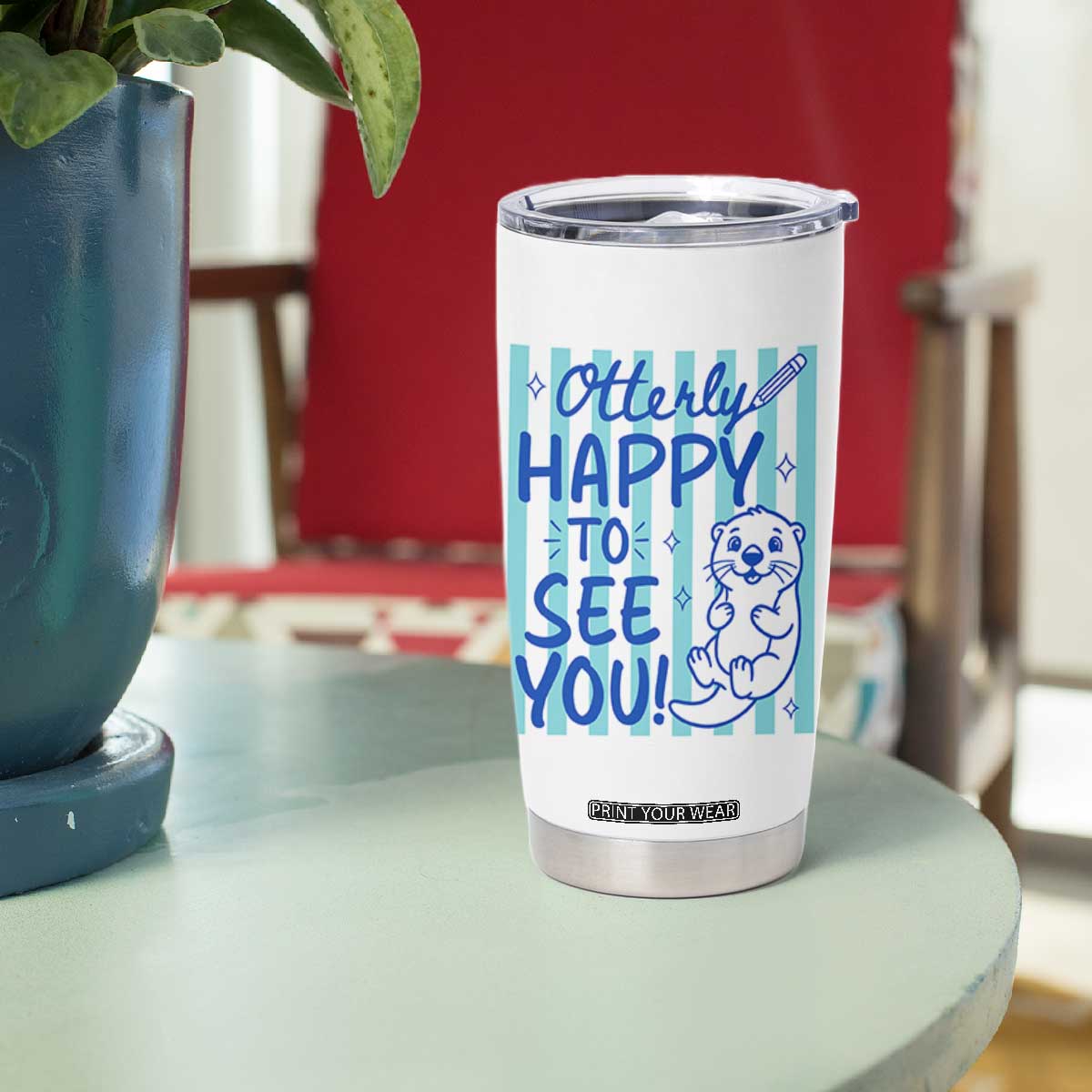 Cute Otter Pun Back To School Retro Preppy Tumbler Cup Otterly Happy To See You