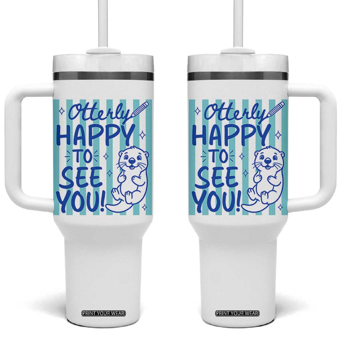 Cute Otter Pun Back To School Retro Preppy Tumbler With Handle Otterly Happy To See You