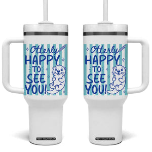 Cute Otter Pun Back To School Retro Preppy Tumbler With Handle Otterly Happy To See You