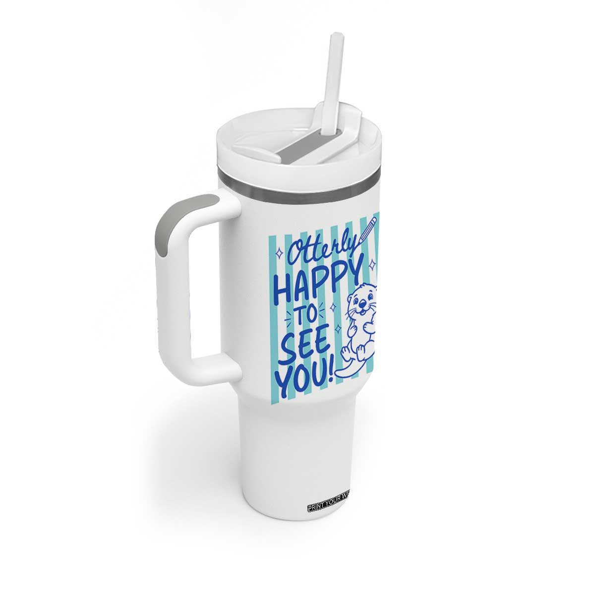 Cute Otter Pun Back To School Retro Preppy Tumbler With Handle Otterly Happy To See You