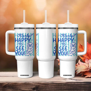 Cute Otter Pun Back To School Retro Preppy Tumbler With Handle Otterly Happy To See You