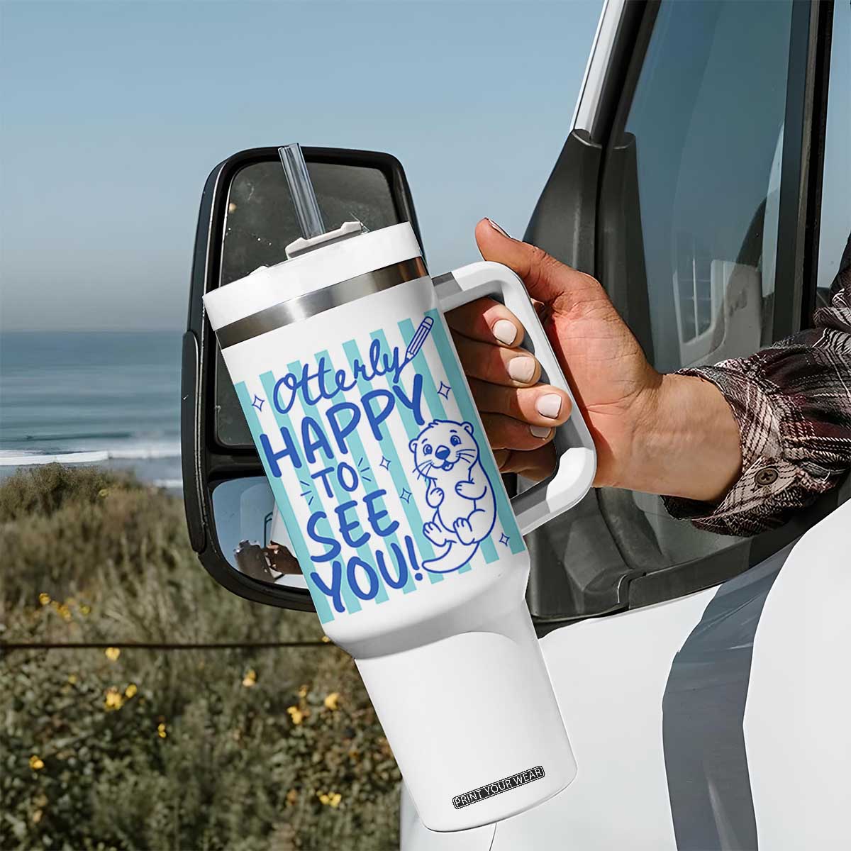 Cute Otter Pun Back To School Retro Preppy Tumbler With Handle Otterly Happy To See You