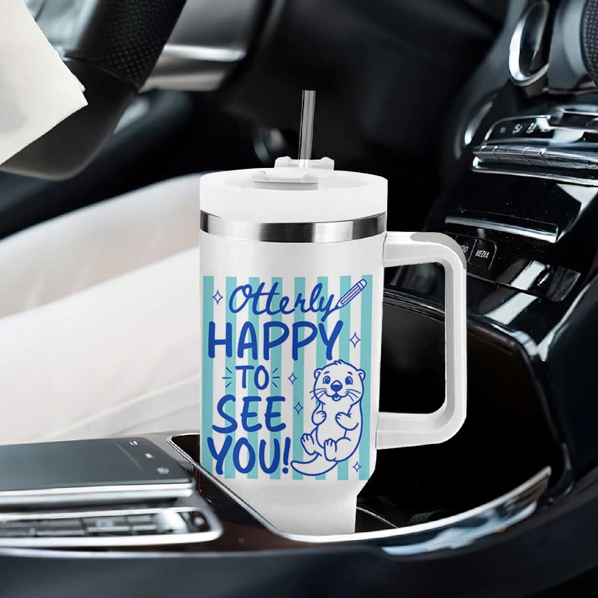 Cute Otter Pun Back To School Retro Preppy Tumbler With Handle Otterly Happy To See You