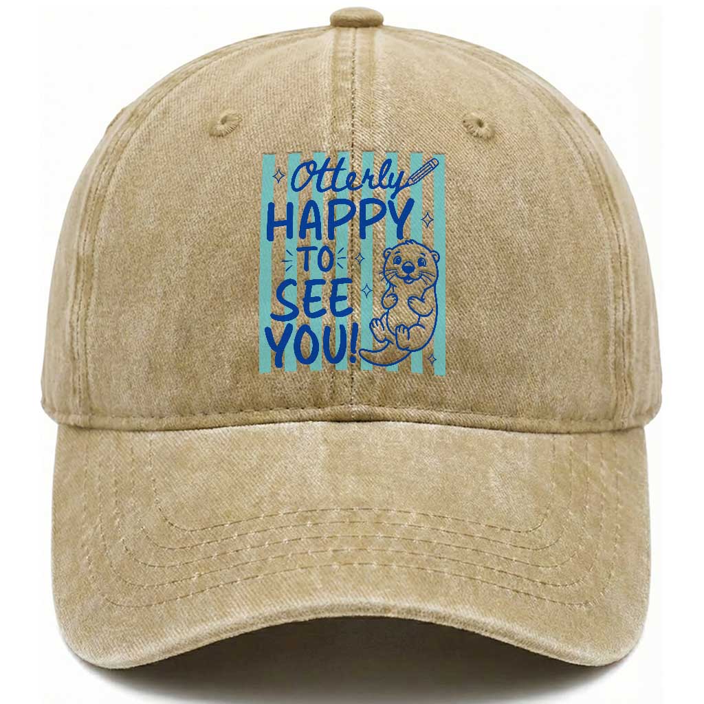 Cute Otter Pun Back To School Retro Preppy Washed Cotton Baseball Cap Otterly Happy To See You