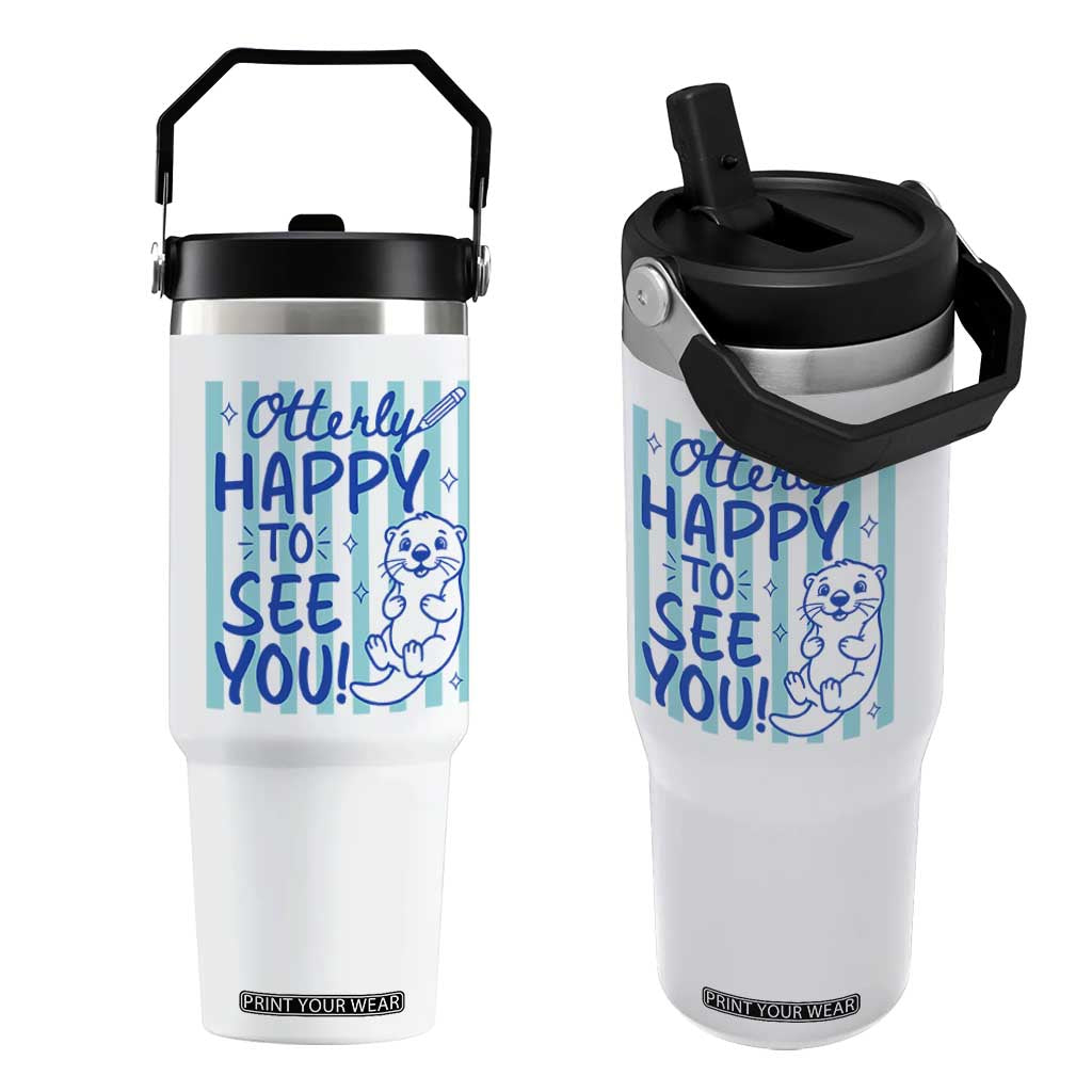 Cute Otter Pun Back To School Retro Preppy Flip Straw Tumbler Otterly Happy To See You