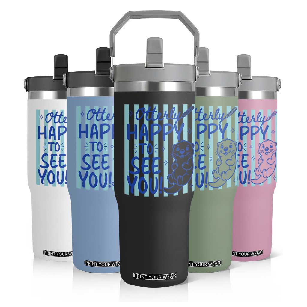 Cute Otter Pun Back To School Retro Preppy Flip Straw Tumbler Otterly Happy To See You
