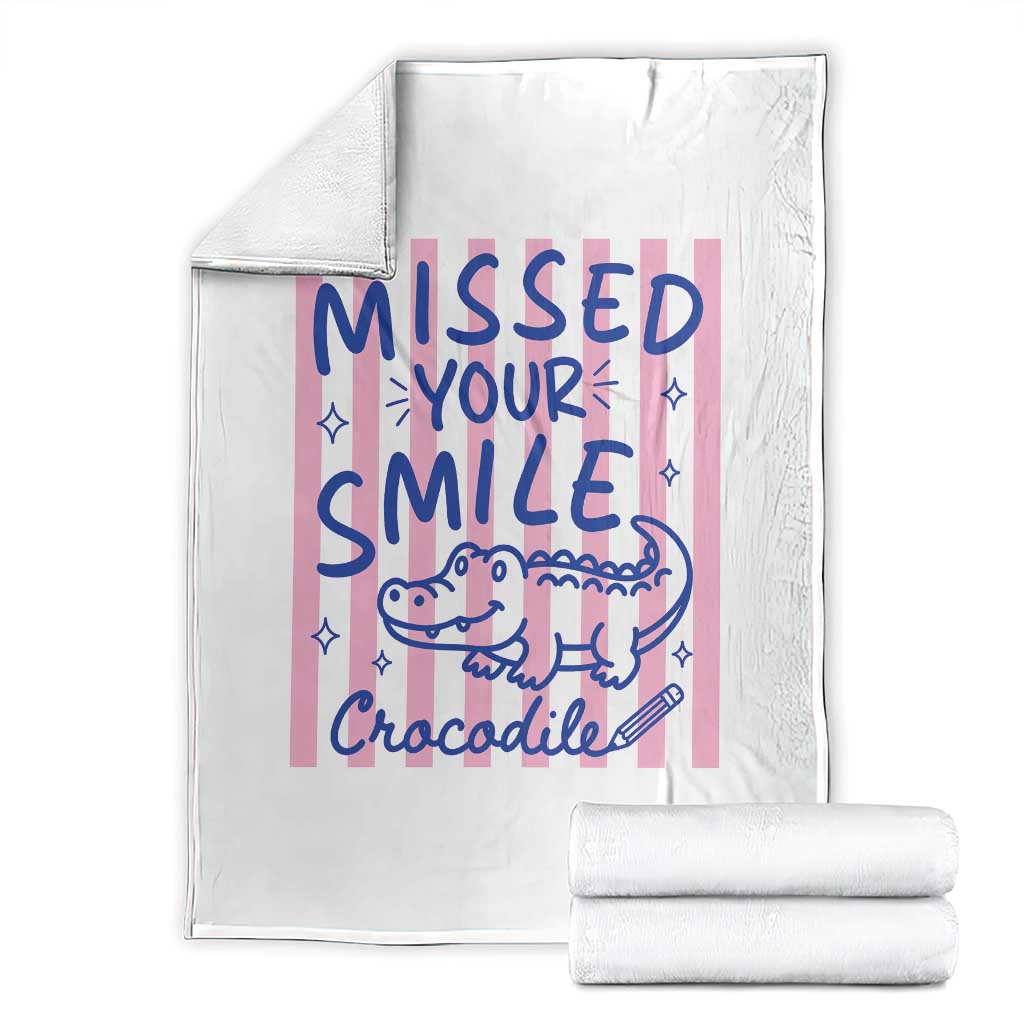 Cute Crocodile Pun Back To School Retro Preppy Throw Blanket Missed Your Smile Crocodile TS02 White Print Your Wear