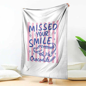 Cute Crocodile Pun Back To School Retro Preppy Throw Blanket Missed Your Smile Crocodile