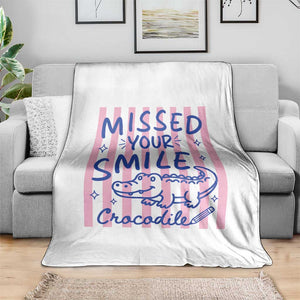 Cute Crocodile Pun Back To School Retro Preppy Throw Blanket Missed Your Smile Crocodile