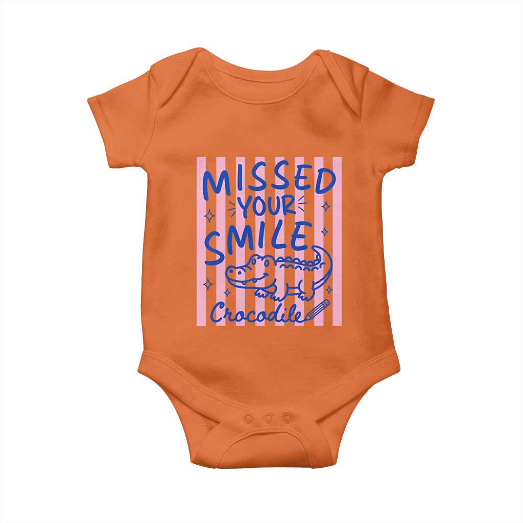 Cute Crocodile Pun Back To School Retro Preppy Baby Onesie Missed Your Smile Crocodile
