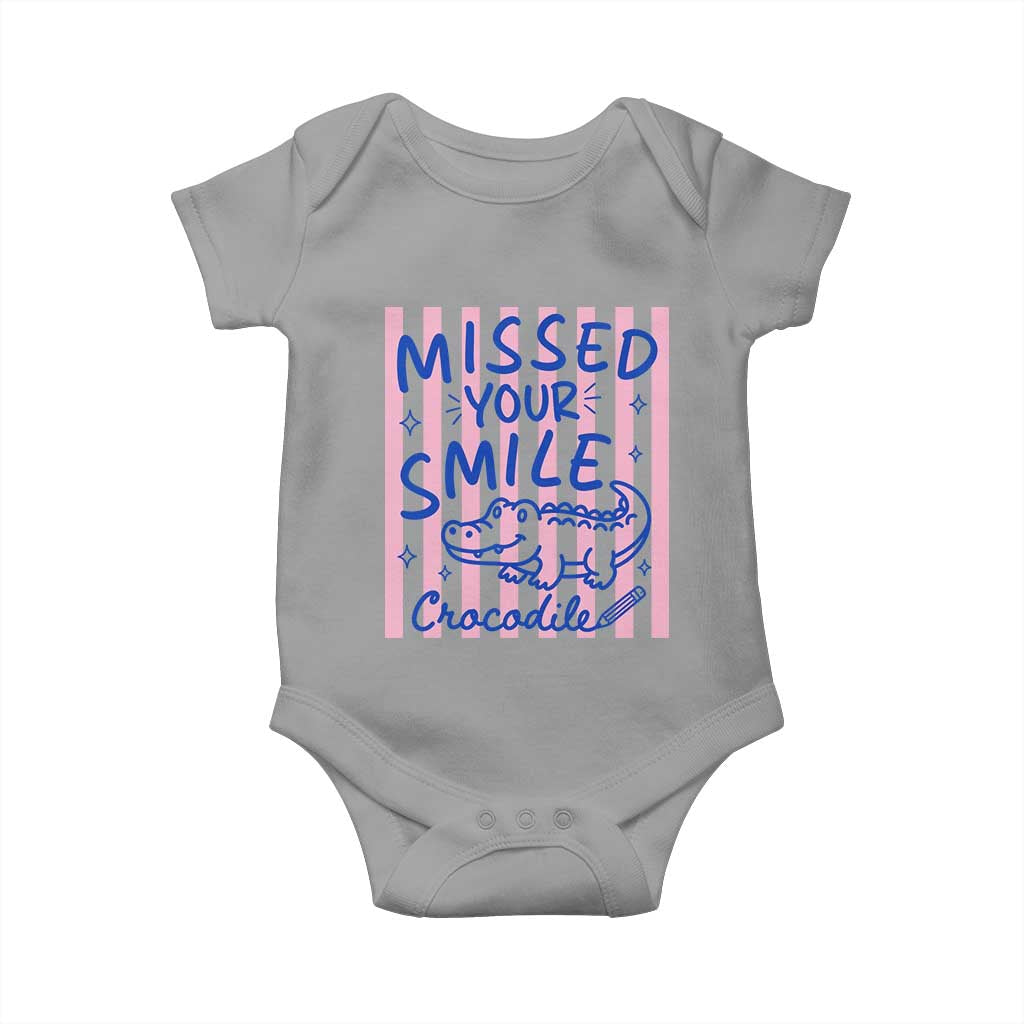 Cute Crocodile Pun Back To School Retro Preppy Baby Onesie Missed Your Smile Crocodile