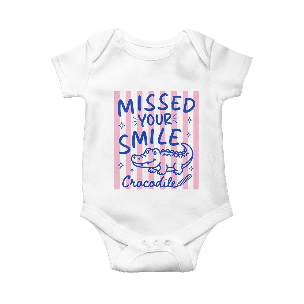 Cute Crocodile Pun Back To School Retro Preppy Baby Onesie Missed Your Smile Crocodile