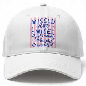 Cute Crocodile Pun Back To School Retro Preppy Baseball Cap Missed Your Smile Crocodile