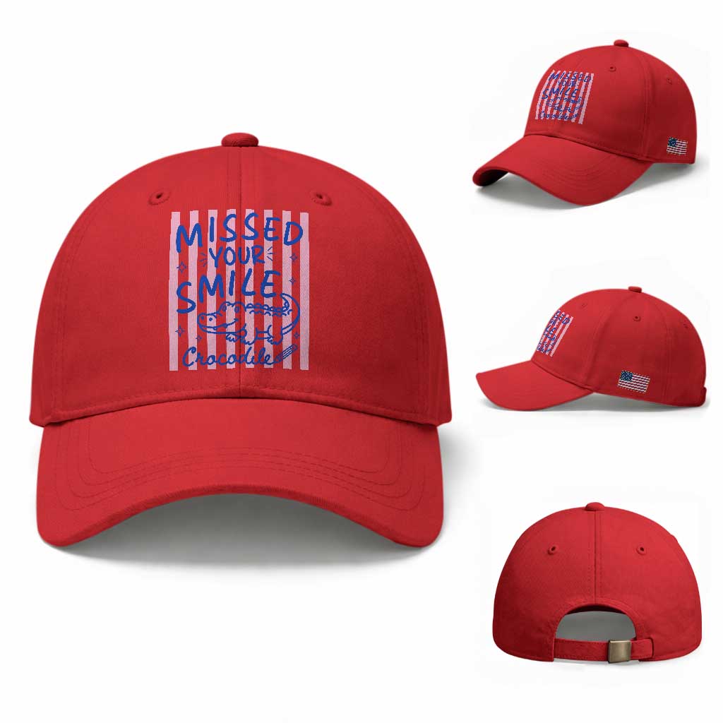 Cute Crocodile Pun Back To School Retro Preppy Baseball Cap Missed Your Smile Crocodile