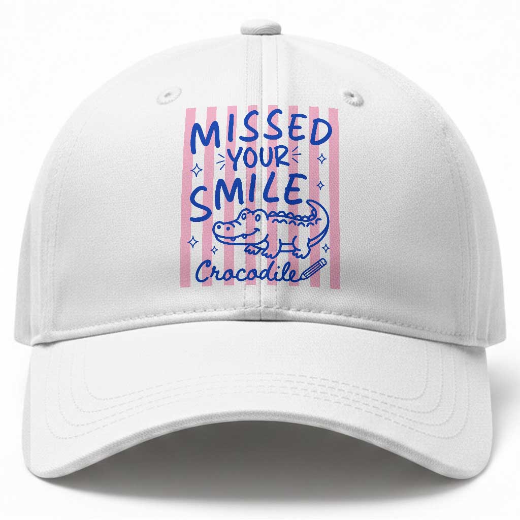 Cute Crocodile Pun Back To School Retro Preppy Baseball Cap Missed Your Smile Crocodile TS02 Print Your Wear